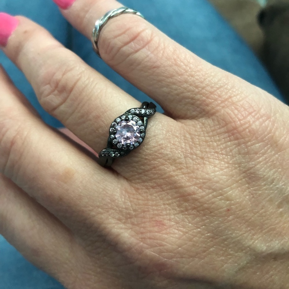 Pink Cubic Zirconia set in Gunmetal Colored Ring